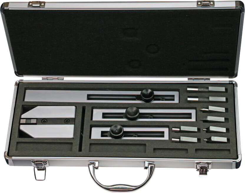 0-50/0-100/100-200mm Endmaß-Zubehör-Satz, 12-tlg., sehr stabile Ausführung, mit Fußhalter und Schnäbeln - Metav IndustryLine