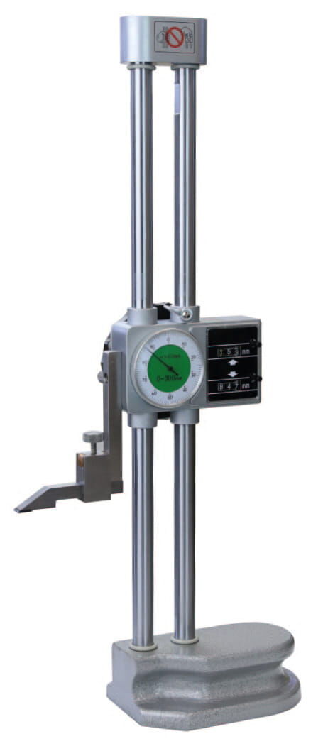 300 mm Höhenreißer mit Messuhr 0,01mm, Doppelzählwerk, Hartmetall‑Anreißnadel, Doppelsäule, rostfrei - Metav IndustryLine