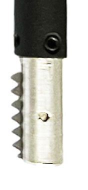 Microtech Tr 30° Gewindemessaufsatz: Metallaufsatz mit seitlichen Zähnen und schwarzem Griff, Nahaufnahme