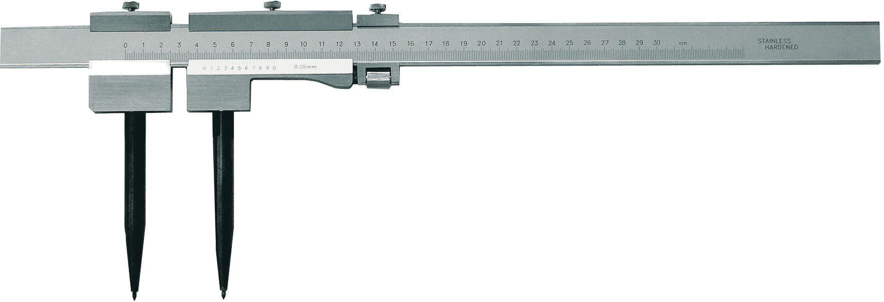 Metav IndustryLine 3000mm Stangen-Zirkel: Edelstahl mit Hartmetallspitzen, flache Vierkantstange, Frontalansicht