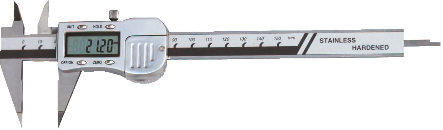 150mm Digital-Messschieber, 0,01mm Auflösung, spitzer Schnabel, 4‑fach‑Messung, Metallgehäuse, Kastenlieferung - Metav IndustryLine