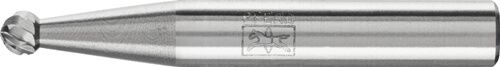 PFERD 4mm Frässtift Kugelform Hartmetall, silbern, Zahnung 3 PLUS, Logo sichtbar, Frontansicht