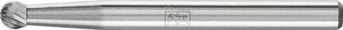 Hartmetall Kleinfrässtift F KUD D.3mm: Zylindrischer Schaft und kugelförmiger Kopf mit Spiralzähnung in Detailansicht