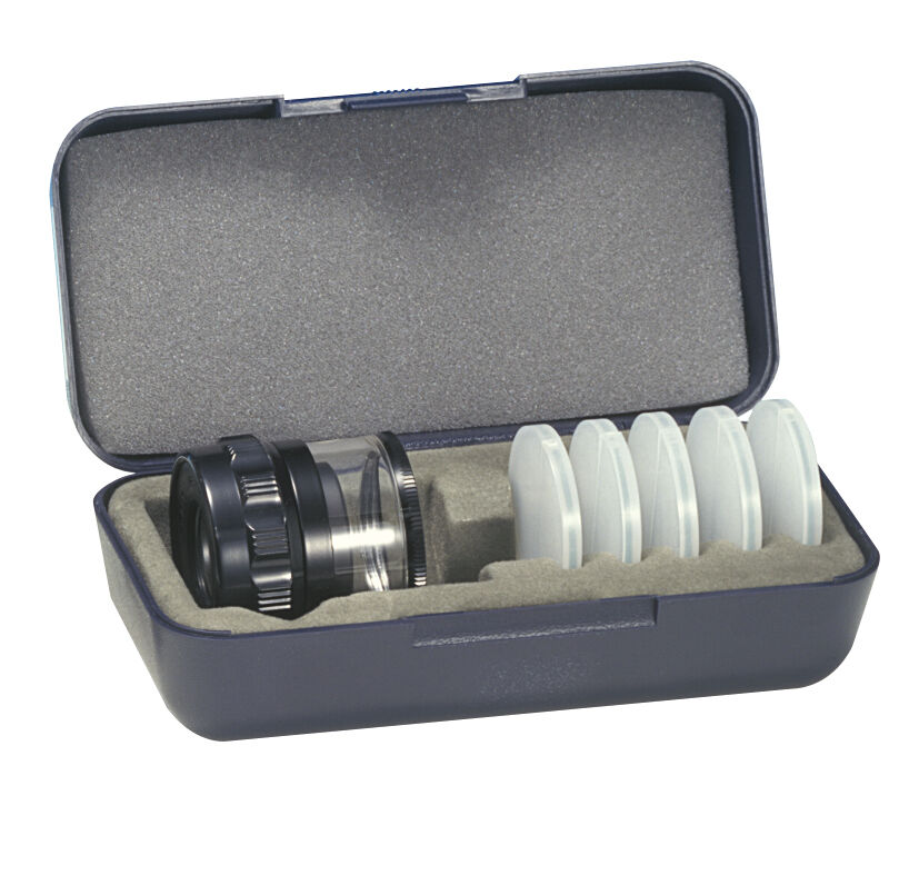 35 mm Gesichtsfeld, 30 mm Messbereich, 0,1 mm Teilung — 10x Messlupe mit 5 Schablonen, Kunststoffetui - Peak
