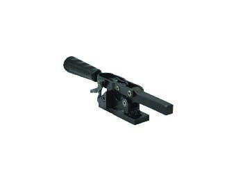 Schwarzer Horizontal-Kippspanner auf weißem Hintergrund. Der Griff ist von schwarzem Kunststoff bekleidet. Der Fuß ist waagerecht.  Dieses Modell hat eine Sicherheitsverriegelung.