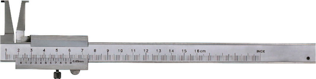 Metav 30-250mm Innen-Nuten-Messschieber: Frontalansicht, mattverchromt, mit 0,05mm Ablesung, INOX