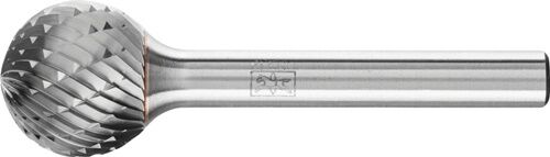 Frässtift Hartmetall Kugelform KUD 16mm Kopf, 6mm Schaft, Verzahnung 3 PLUS, silbermetallisch, Seitenansicht
