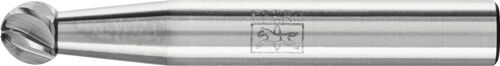 6mm Frässtift Kugelkopf Hartmetall INOX Form KUD DIN 8033: Silberner Frässtift mit Kugelkopf im Detail