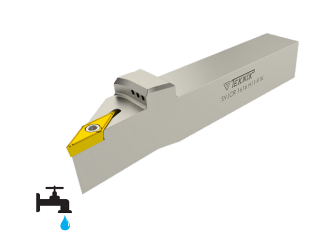 Klemmhalter SVJC für VCMT Wendeplatten, flache Ausführung 93° SVJCL 1212 J11-F-IK für VCMT 1103 Innenkühlung linksschneidend - Teknik Makina