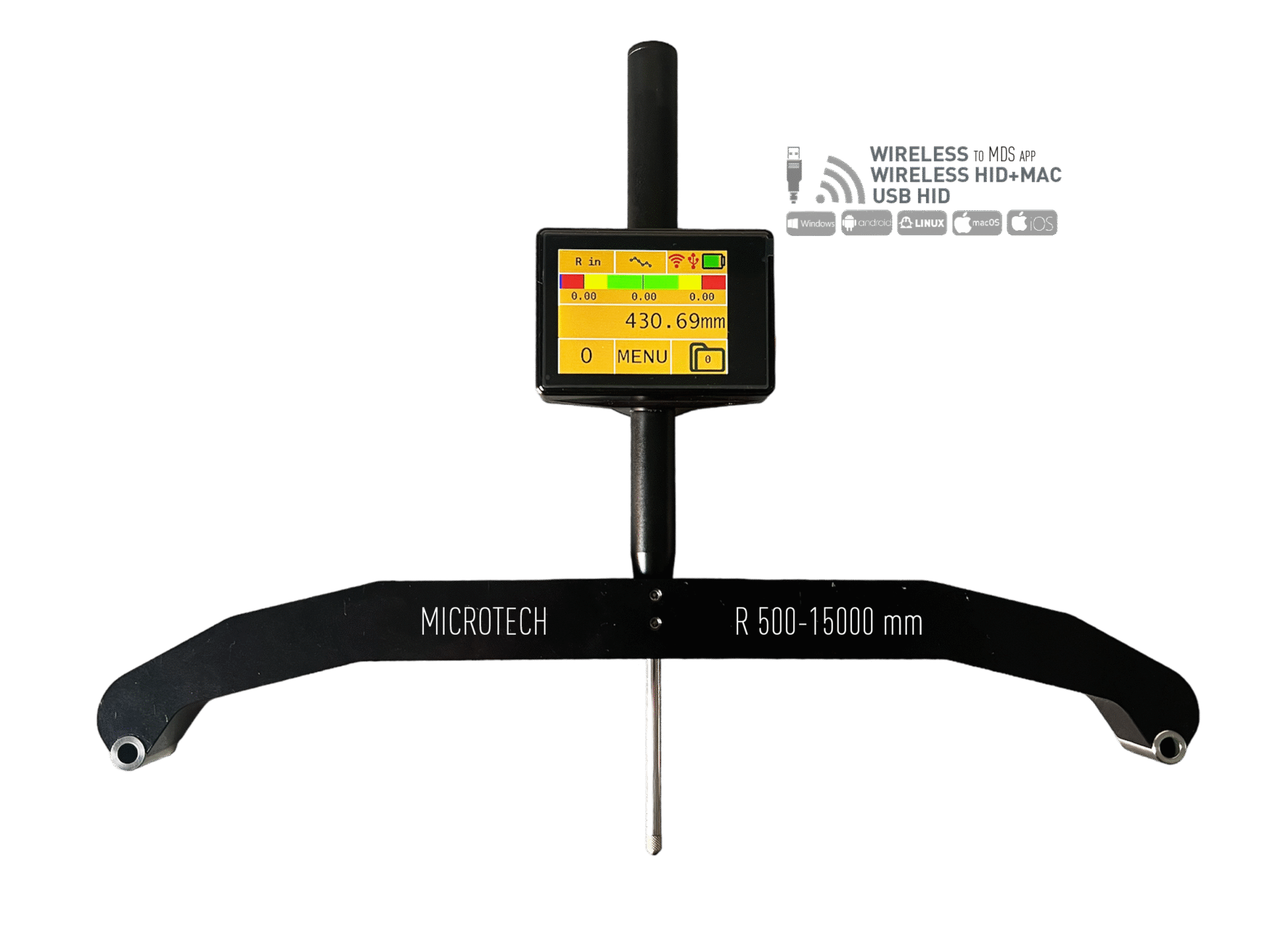 Microtech Digitales Radius-Messgerät 1250512007: Schwarzes Gehäuse, Display 430.69mm, Frontalansicht