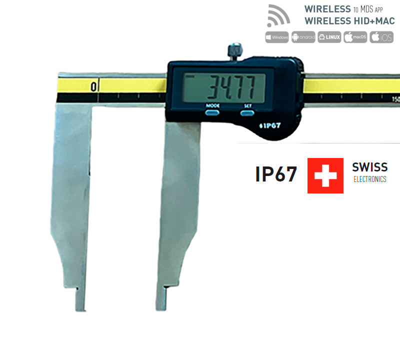 400mm Digitaler Messschieber: Frontalansicht, Swiss electric Display mit 34,77 mm, Wireless, IP67