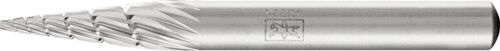 PFERD 6mm Frässtift SKM-G Spitzkegel HSS, abgeflachte Spitze, silberfarben mit Riffelung, Seitenansicht