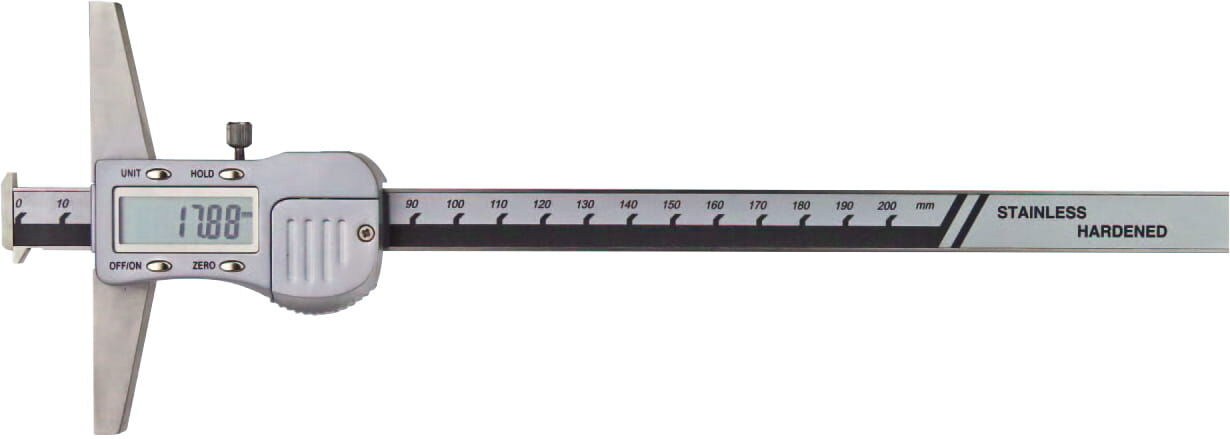 200mm Digitales Tiefenmaß, Doppelhaken, 0,01mm, INOX, RB 5 - Metav IndustryLine