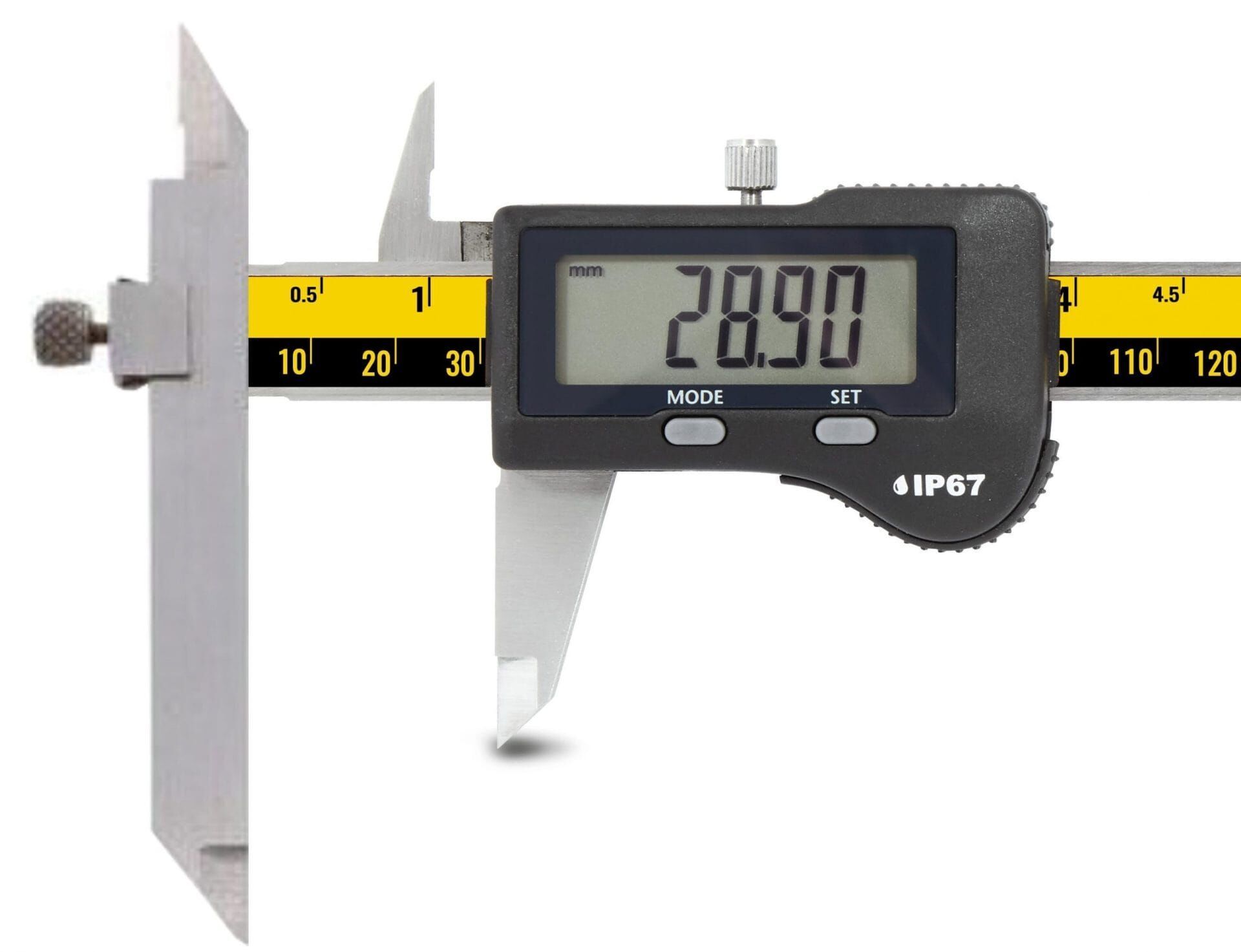 Digitaler Messschieber 150-300mm: Frontalansicht, 0,01mm Auflösung, IP67, ISO 17025 kalibriert