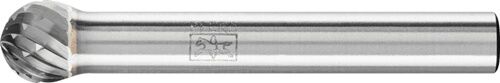 PFERD Frässtift Kugelkopf KUD D.8mm - Silbergraues Hartmetall mit 3 PLUS Zahnung, Frontalansicht