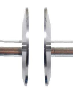 Microtech Metrology Ø35mm Telleramboss: Zwei Metallteller an Stange, Frontalansicht, präzise Auflagefläche