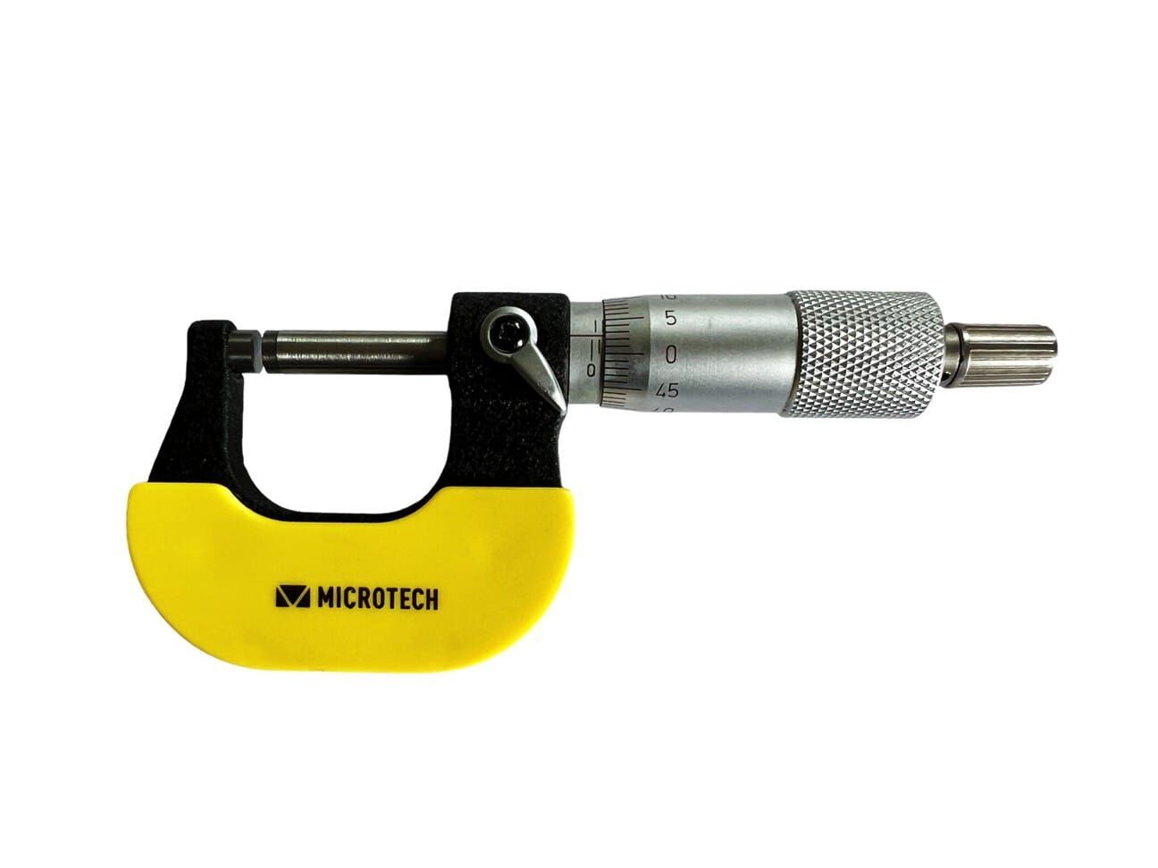 Microtech Metrology Messschraube 250-275mm: Grauer Metallbügel mit gelbem Griff in Frontalansicht