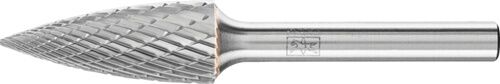 Frässtift Hartmetall Form SPG 12mm - Silberner Fräskopf, konisch zulaufend, gerippte Struktur, seitlich liegend
