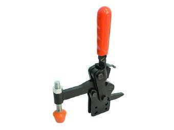 Kukamet Hebelspanner 242-6-L: Schwarz brüniert, senkrechter Fuß, oranger Griff, Frontansicht, Klemmzange, Rohrklemme, Stahl, Stahlklemme, Schraubklemme
