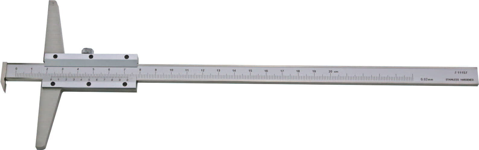 200mm Tiefenmaß mit Winkelansatz, Nonius 1/50 mm, mattverchromt, Kunststoffkiste - Metav IndustryLine