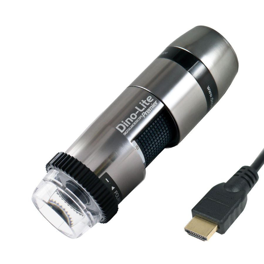 Dino-Lite AM5218MZTW Mikroskop: Aluminium USB Handmikroskop mit HDMI Kabel, Seitenansicht schräg