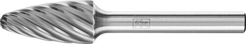 12mm Frässtift Rundbogenform – Seitenansicht, Hartmetall INOX-Zahnung, silber-grau
