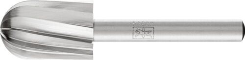 16mm Frässtift Vollhartmetall: Silberner Zylinder mit abgerundeter Spitze und feiner Spezialverzahnung auf HSS Schaft