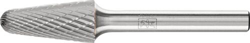 12mm Frässtift Rundkegelform Hartmetall 3-Plus Verzahnung, glänzender Metall-Schaft, DIN 8033