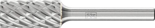 12mm Frässtift Zylinderform ohne Stirnverzahnung: Graues Hartmetall mit Kreuzverzahnung in Seitenansicht