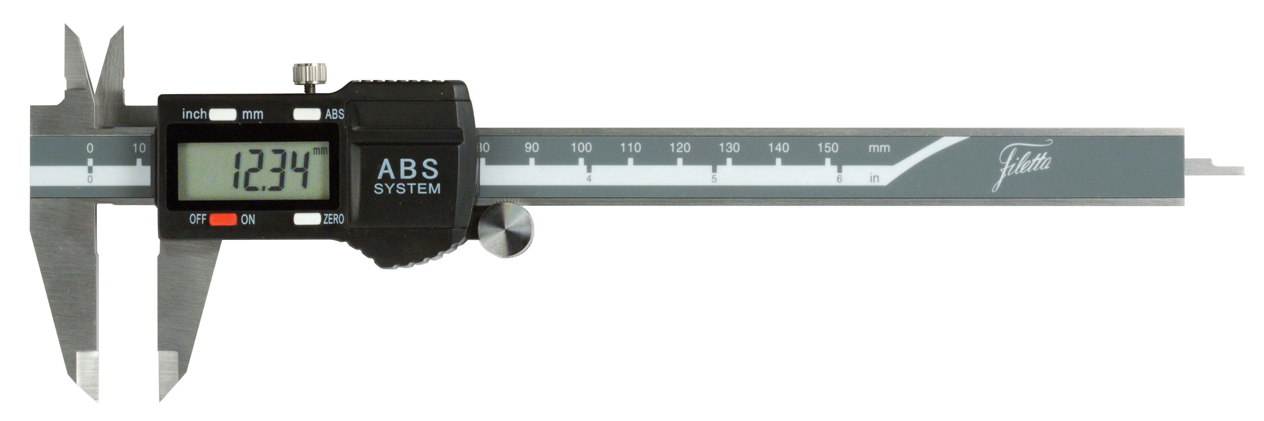 200mm Digitaler Messschieber mit 0,01mm Auflösung, Tiefenmaß, ABS/INC - Filetta