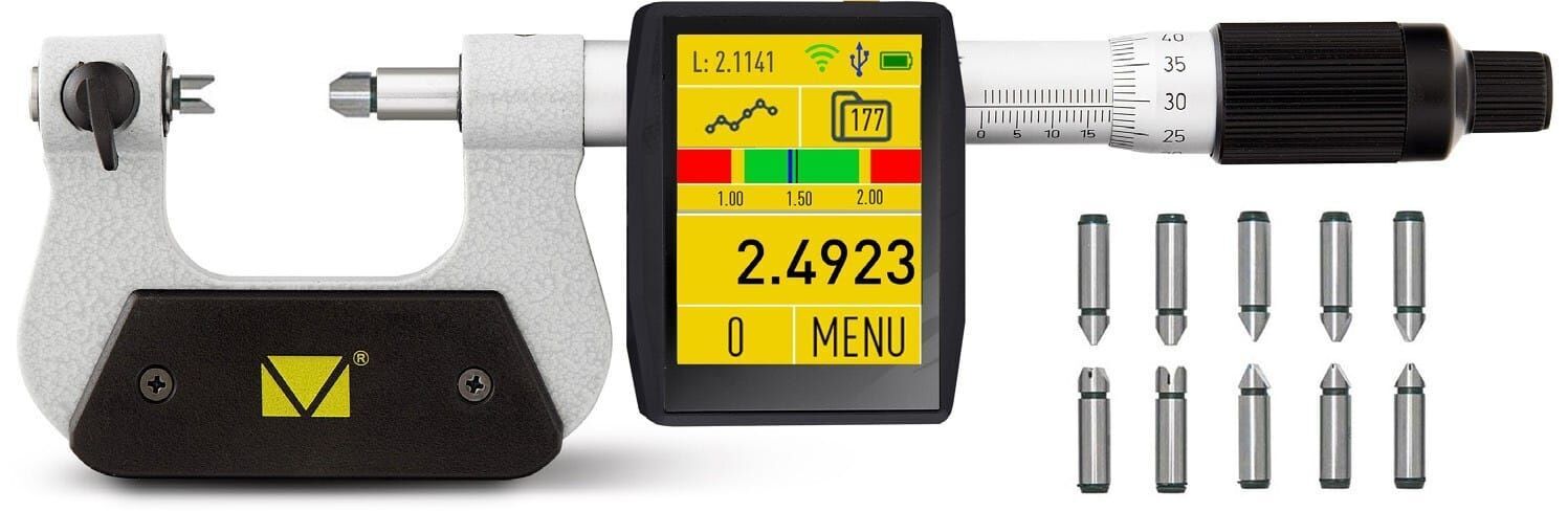 Microtech Metrology Digitale Messschraube Whitworth 55: Farb-Touchscreen, Gewindemess-Spitzen, Frontalansicht, Messuhr, Elektronik Messwerkzeug, Anreißmessgerät, Schraubendreher-Zubehör, Messanzeige