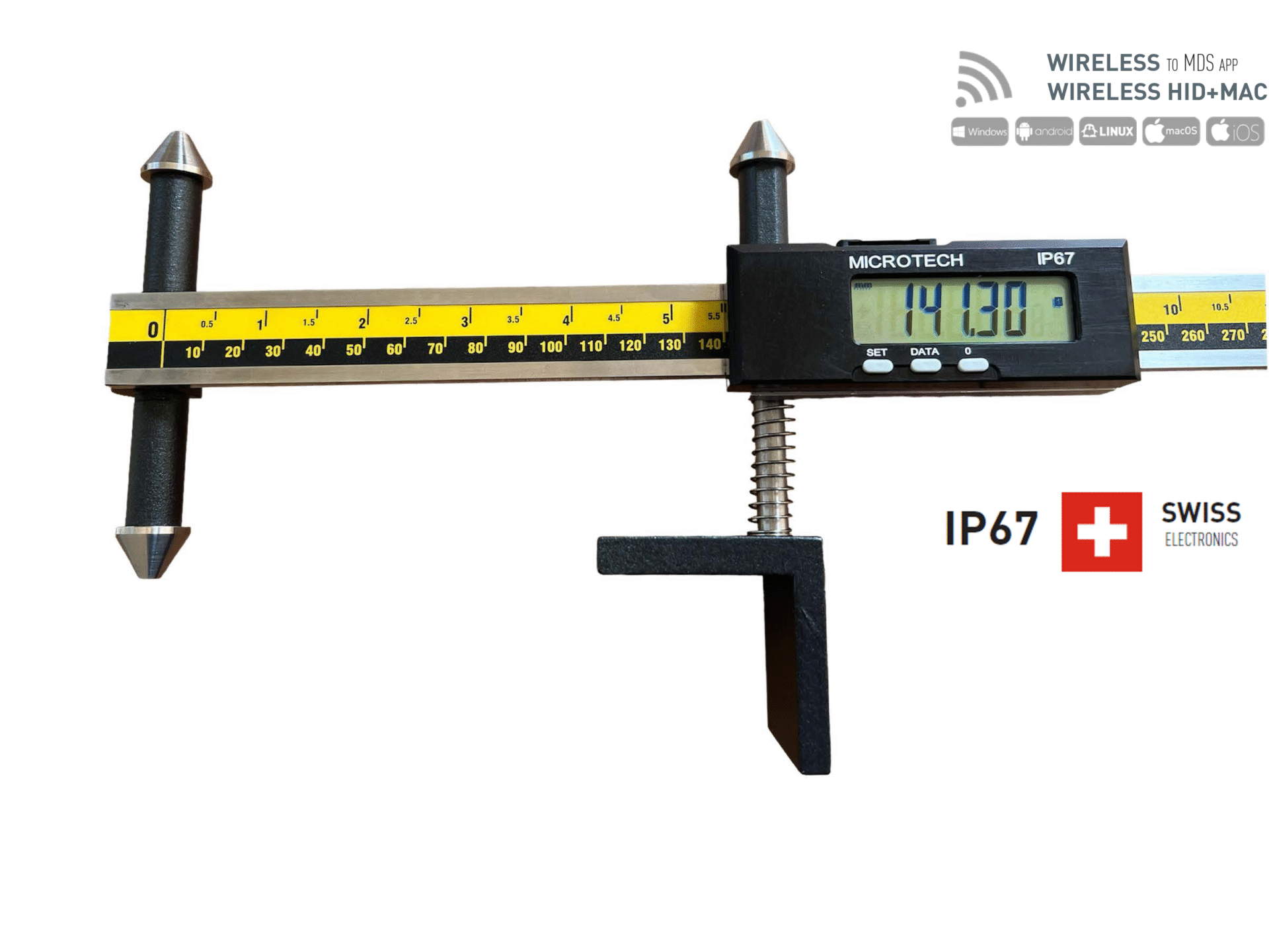 500mm Digitaler Messschieber, 0,01mm, IP 67, Wireless, versetzter Messschnabel 110/40 - Microtech Metrology