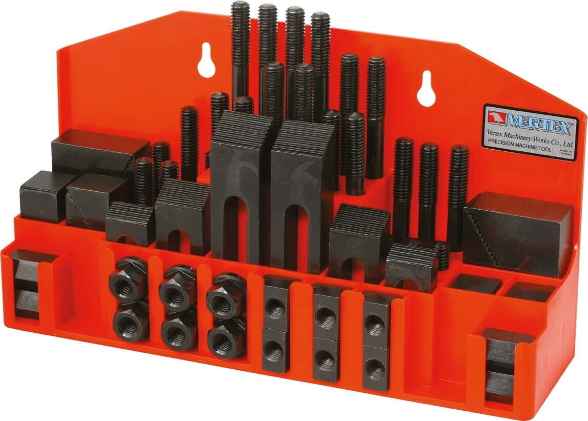 52-Piece Clamping Kit With 3/8"-16 Bolts, T-Slot Accessories, 75–200mm Bolts Included - Vertex