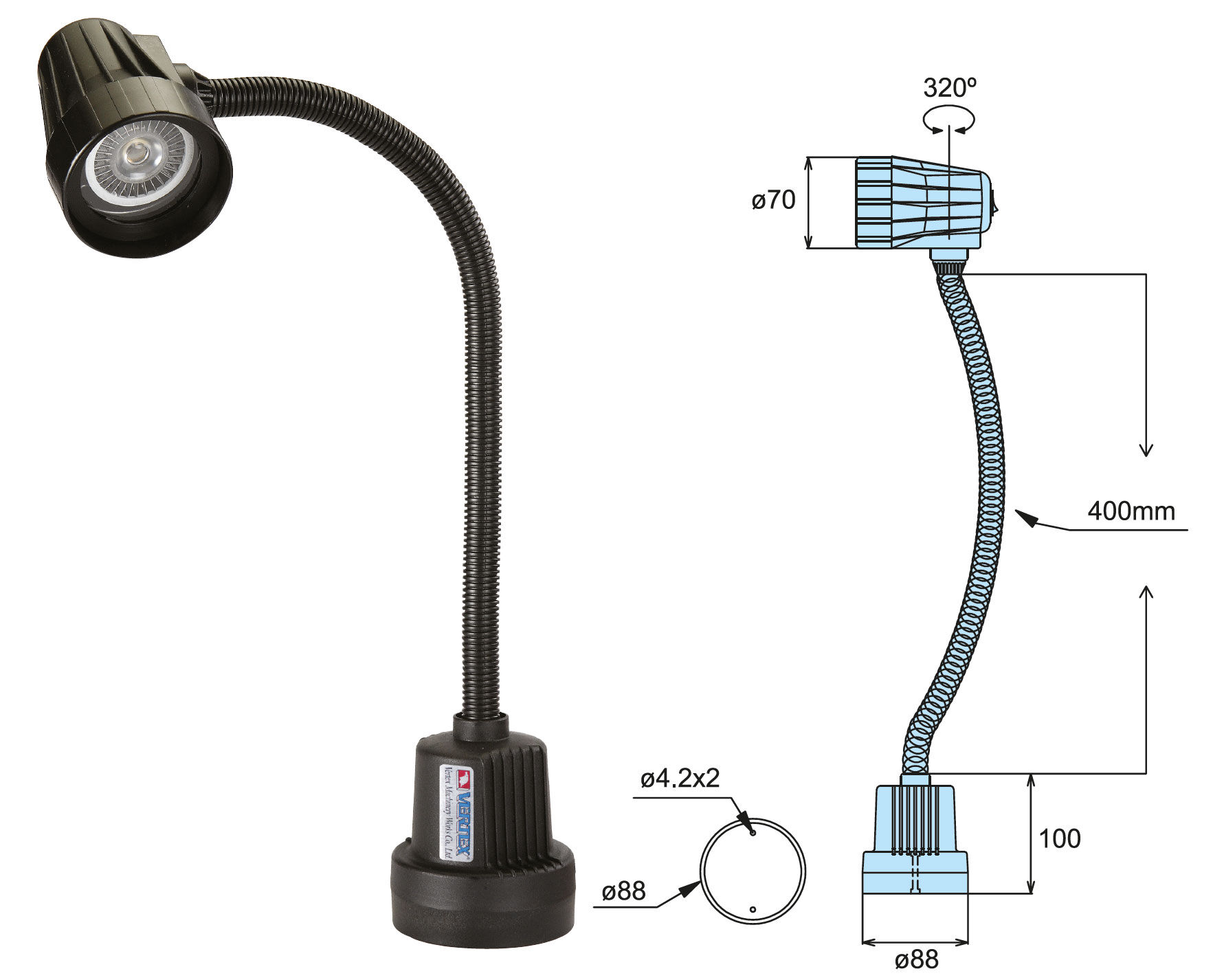 12V/6W LED-Lampe, verstärkt, Arm 400mm, IP 20, 220V Anschlussspannung - Vertex
