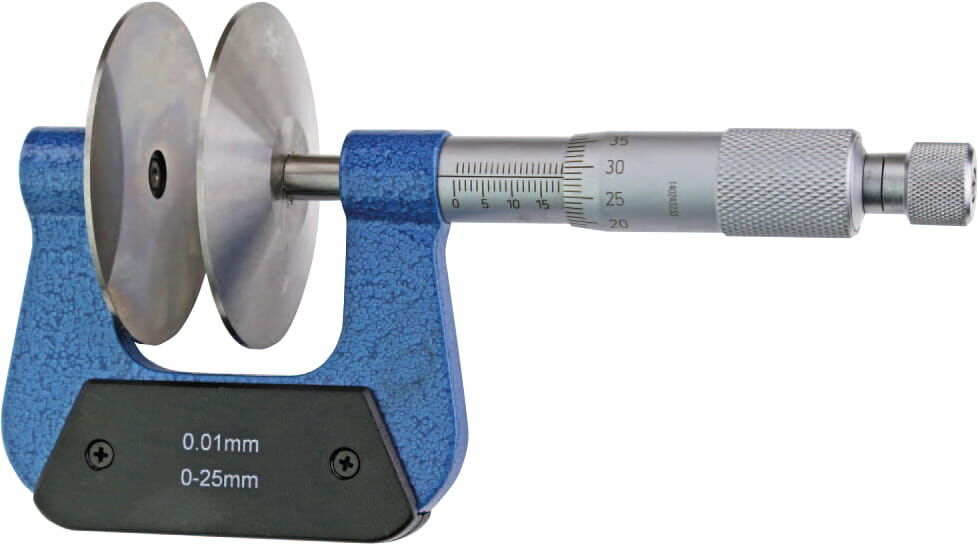 25-50mm Teller-Messschraube, Ø60mm Teller, Messtrommel mattverchromt, Bügel lackiert, 0,008mm Genauigkeit, Lieferung in Kiste - Metav IndustryLine