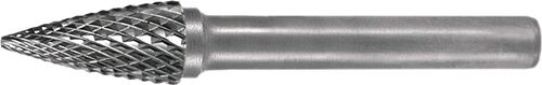 12mm Frässtift Hartmetall Kreuzverzahnung Kopf-L.25mm Schaft-Ø6mm: Konischer Arbeitskopf, runder Schaft, Seitenansicht