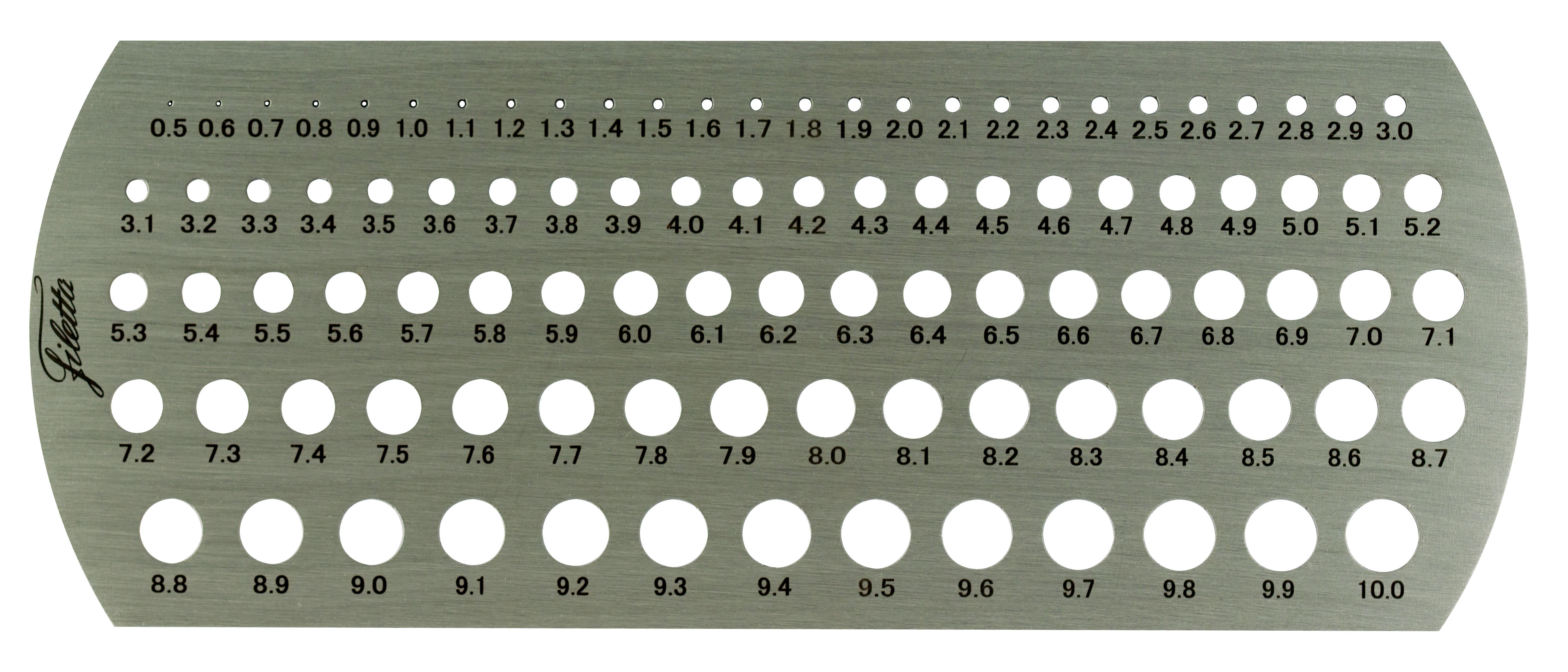 0,5-10mm Bohrerlehre, Stahl, Stufung 0,1mm - Filetta