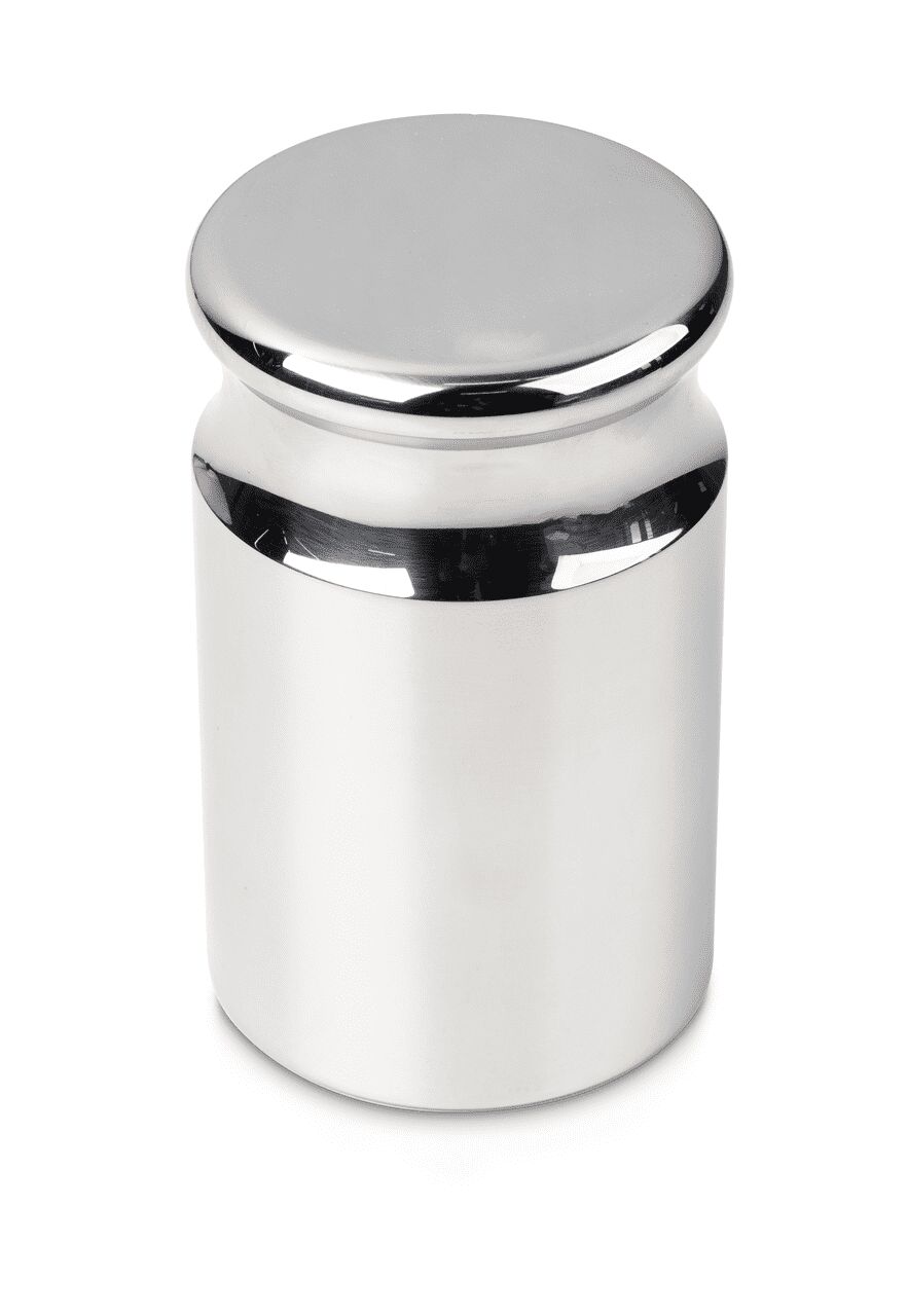 Einzelgewicht in Knopfform auf weißem Hintergrund. Das Gewicht ist Silber.