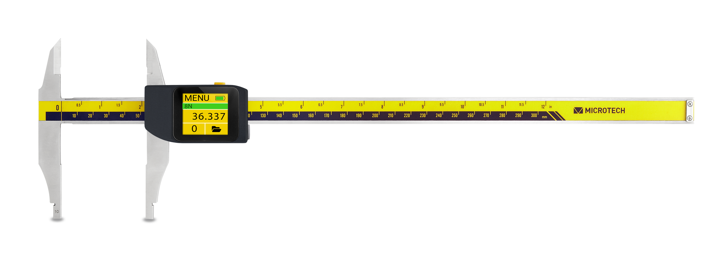 300mm Digitaler Präzisionsmessschieber, 0,001mm Ablesung, IP 54, ISO 17025 Kalibriert, Color Touchscreen, Wireless+USB - Microtech Metrology