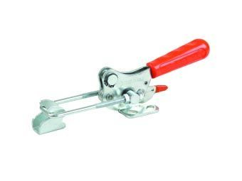 Kukamet Verschlussspanner 311: Verzinkt, waagerechter Fuß, oranger Griff, Seitenansicht, Pommelklemme, Hebelzwinge, Schraubzwinge, Metallklemme, Roter Griffen