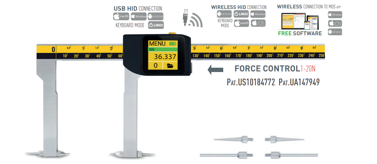 0-300mm Digitaler Messschieber, 0,005mm Auflösung, Touchscreen, Wireless+USB, ISO 17025 Kalibriert - Microtech Metrology