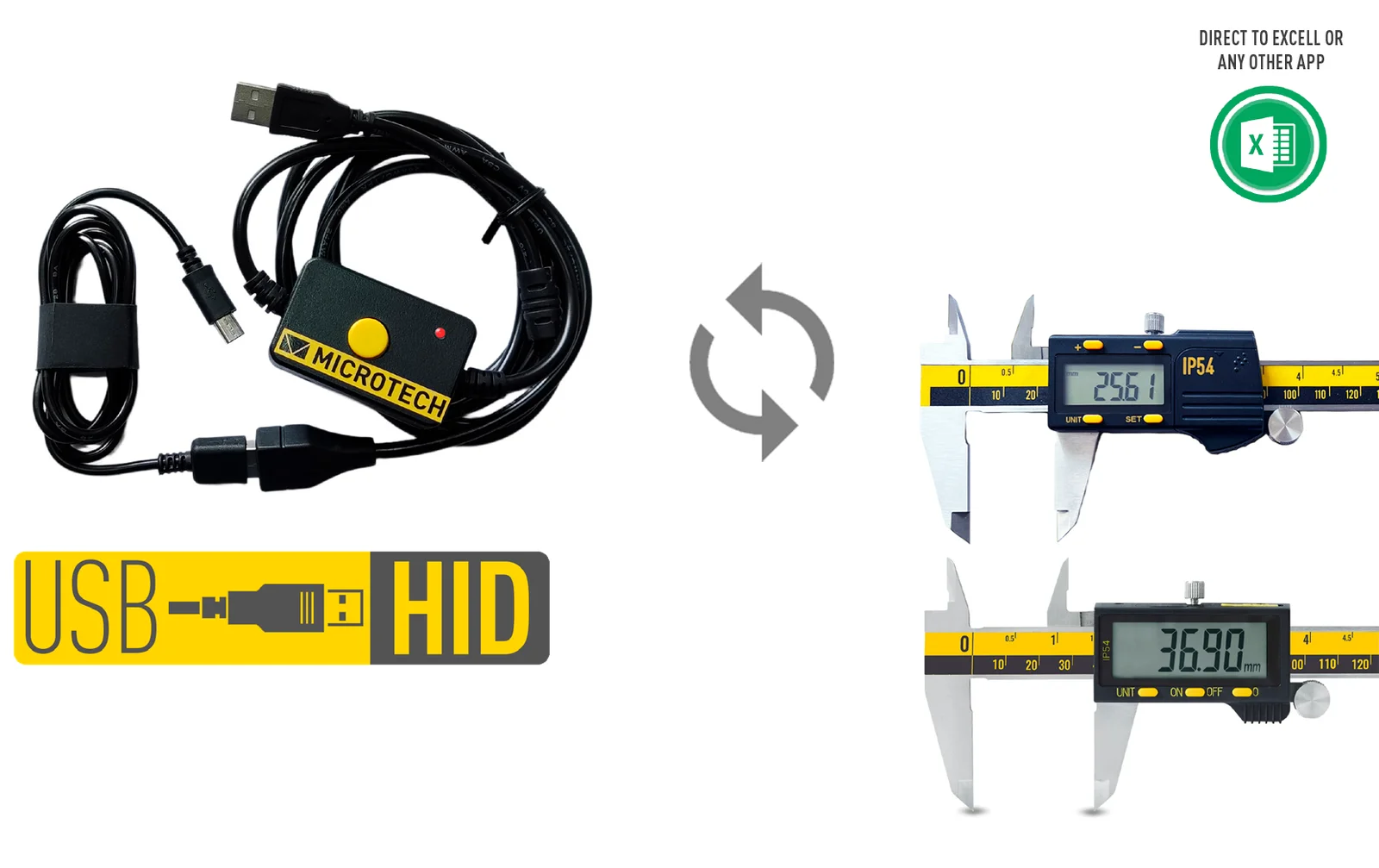 USB HID Datenkabel 2m für Microtech Certi Met digitale Messschieber und Messuhren, Tastendatenübertragung - Microtech Metrology