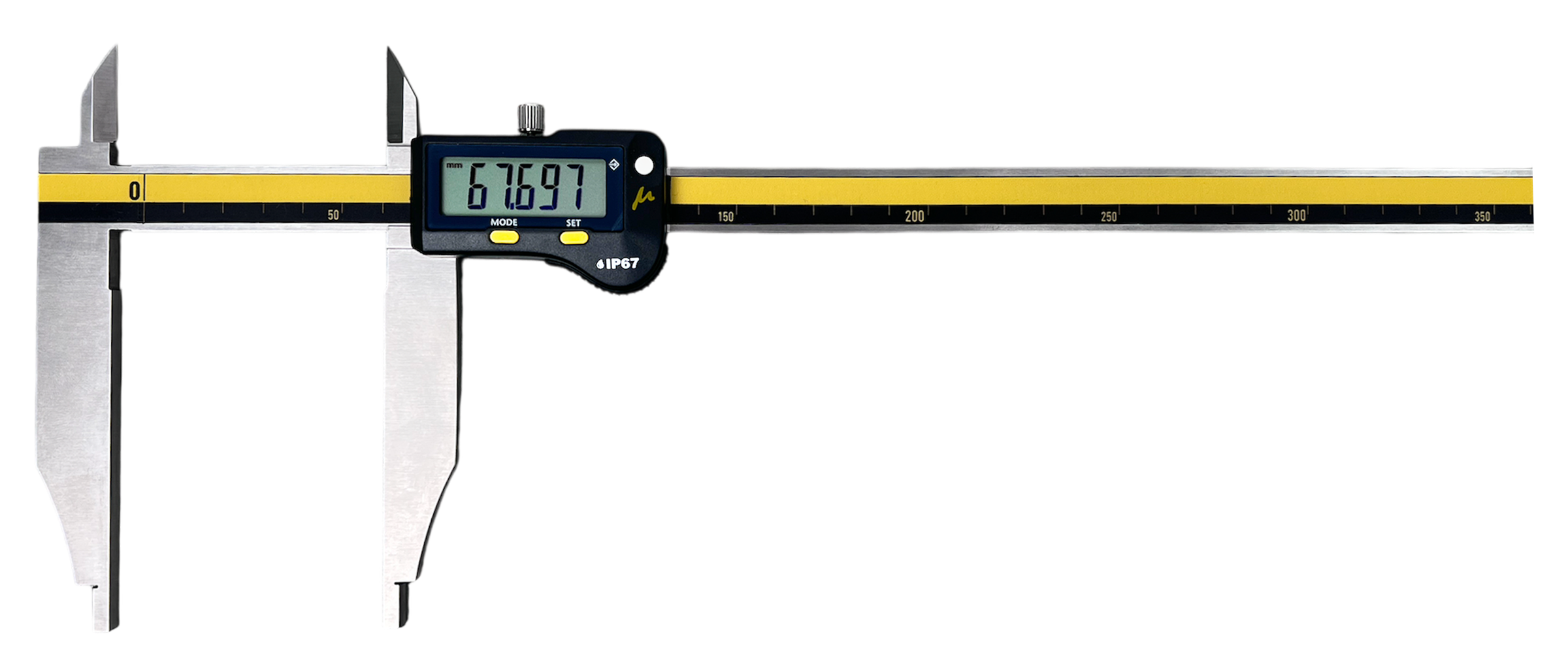 Microtech Digitaler Präzisionsmessschieber 500mm, IP67: Edelstahl mit gelber Skala und Digitalanzeige (67.697mm)