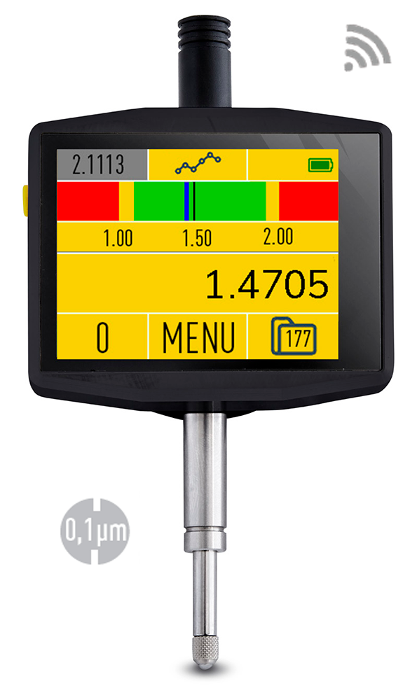 Microtech Digitale Messuhr 120139908: Color Touchscreen, Messwert 1.4705, Edelstahl-Taststift, Frontalansicht