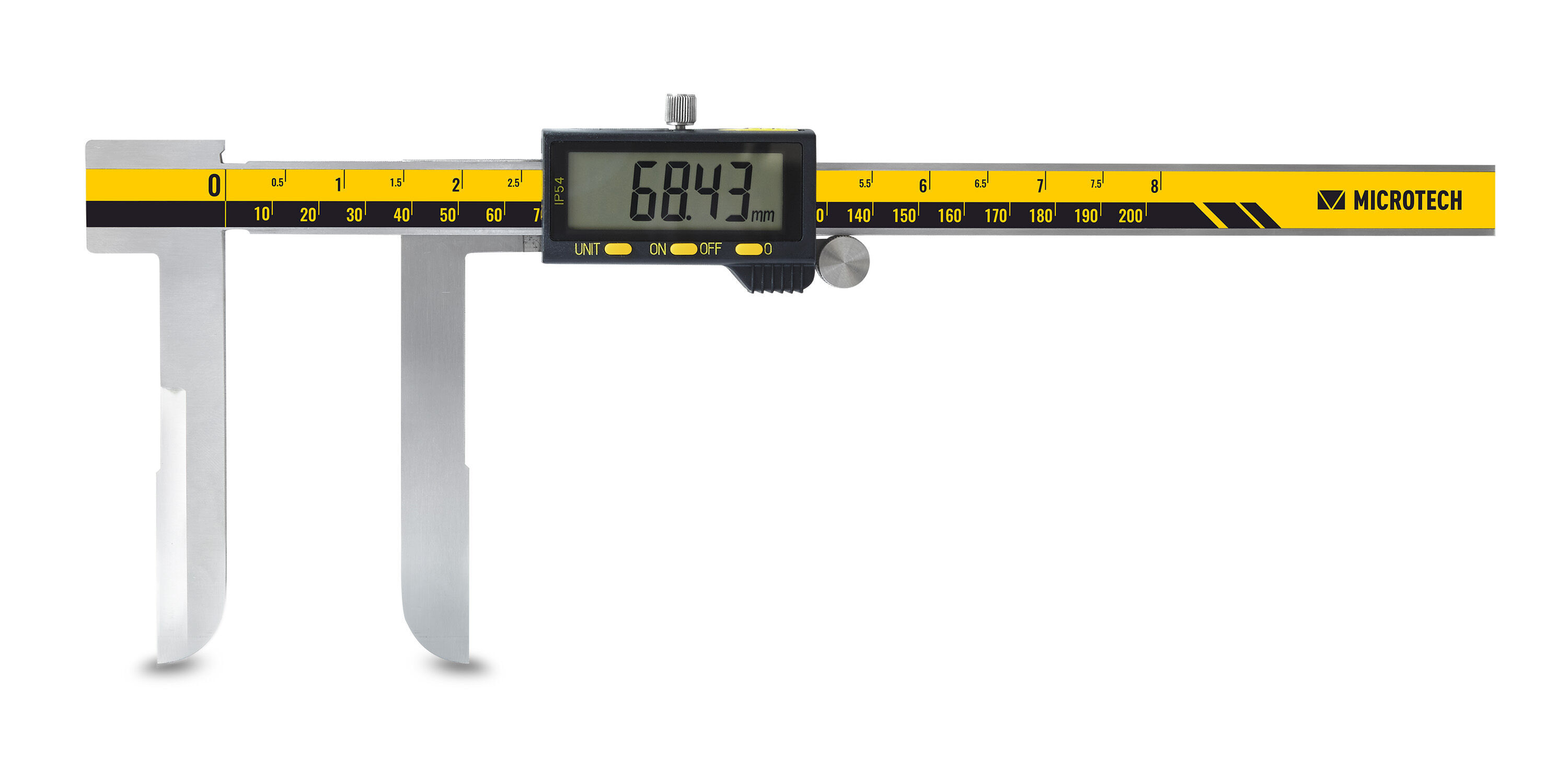 Digitaler Innen-Messschieber 200mm, Swiss Digit Display, IP67 Schutz, silberfarben, Frontalansicht