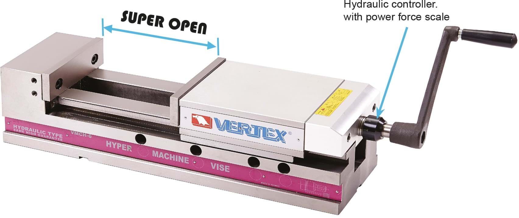 0-200mm Hydraulic Machine Vice Extra-Large Opening, 2,500 kgf Clamping Force - Vertex