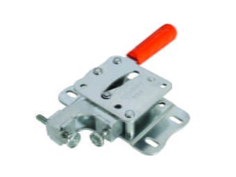Seitlich liegender Kukamet Pneumatikspanner auf weißem Hintergrund. Der Spanner ist aus Metall. Der Körper ist quadratisch, mit einem runden Griff nach hinten. Der Fuß ist senkrecht.