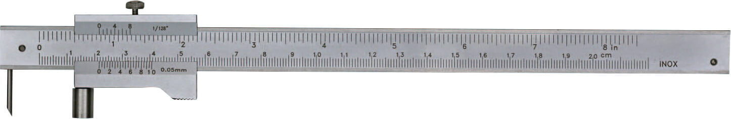 Metav IndustryLine 400mm Anreiß-Messschieber INOX, 0,1 mm Ablesung, auswechselbare Anreißspitze, silber, Frontalansicht
