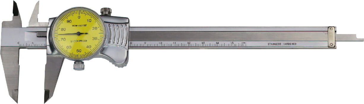 Metav IndustryLine Uhren-Messschieber TOP, 200mm, 0,01mm Ablesung, gelbes Zifferblatt, silbernes Metall
