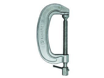 Kukamet Schnellspanner auf weißem Hintergrund. Schraubzwingenart, mit einer einzigen Schraube. Der Spanner ist aus solidem Metall.